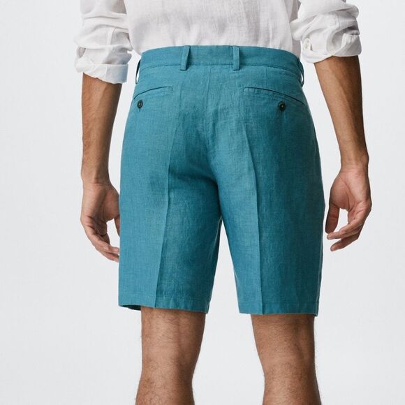 Mango MNG Sustainable 100% Linen Men's Shorts Blue US 38 - Picture 3 of 8